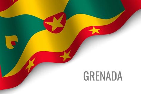 Waving flag of grenada . | Premium Vector #Freepik #vector #flag #symbol #country #patriotic Grenada Flag, Flag Symbol, Waving Flag, Page Borders, Premium Vector, Borders, Graphic Resources, Flag