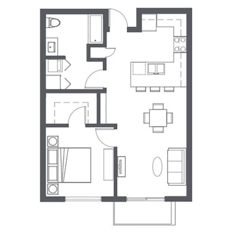 Procreate Floor Plan, Single Bedroom House Plans, One Bedroom Ideas, Small Apartment Interior Design, Life Doodles, Small Apartment Layout, Condo Unit, Urban Village, White Apartment