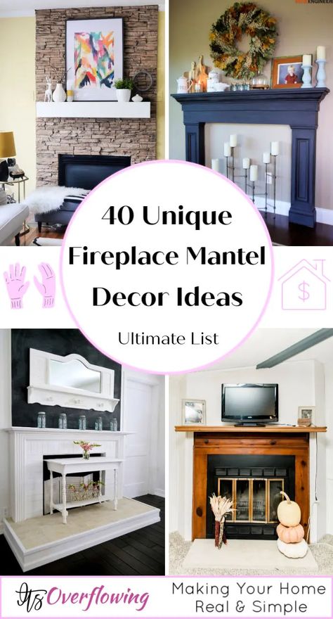 Floating Mantle Fireplace, Mantel Ideas Fireplace, Fireplace Mantel Decor Ideas, Faux Stone Fireplaces, Unique Fireplace, Diy Fireplace Mantel, Faux Fireplace Mantels, Rustic Fireplace Mantels, Fireplace Mantel Surrounds