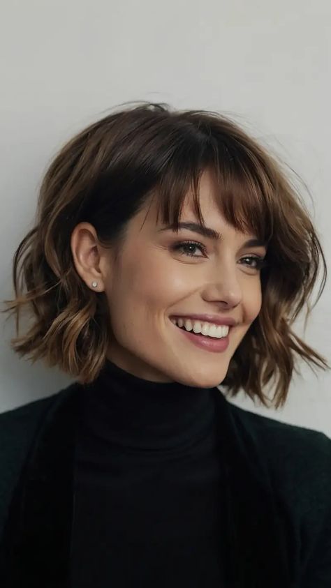 Short Bob With Bangs Hairstyles, Short Haircuts For Women With Bangs, Short Bob Cut With Bangs, Bob With Bangs Round Face, Short Hair Ideas For Women, Short Hairstyle Women Round Face, Women With Round Faces, Hair Ideas For Women, Short Hair Fringe