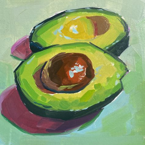 Painting Avocado, Avocado Painting, The Wednesday, Oil Paper, Fruit Painting, Daily Painting, Fruit Art, Art Inspiration Painting, Environment Concept Art