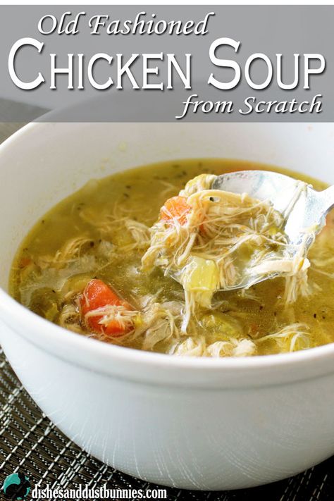 Tips for a Perfect Old Fashioned Chicken Soup from Scratch Before we get to the recipe at the bottom of the post, please take a look at these tips!  1. Making a homemade soup from scratch does take some time but the end result is totally worth it.  It’s not difficult at all to make and … Chicken Soup From Scratch, Homemade Chicken Soup, Dust Bunnies, Think Food, Chicken Noodle Soup, Soup And Sandwich, Whole Chicken, Homemade Soup, Chicken Noodle