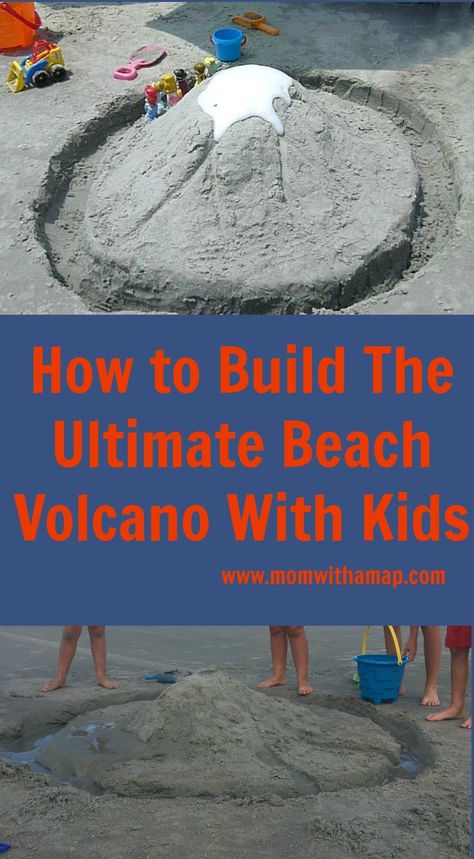 Easy Volcano, Beach Building, Beach Crafts For Kids, Beach Activity, Volcano Experiment, Beach Week, Beach Games, Beach Necessities, Family Beach Trip