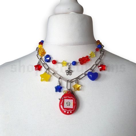 Y2K Primary Colour Tamagotchi Clutter Necklace Clutter Necklace, Beaded Necklaces, Chain Styles, Primary Colors, Necklace Etsy, Beading, Beauty Book, United Kingdom, Handmade Items