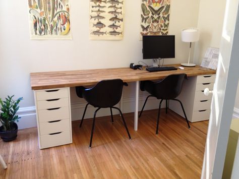 2 person office 2 Person Desk Home Office Ikea, 2 Person Desk Diy, Small Double Desk Office, Ikea Two Person Desk, Ikea 2 Person Desk, 2 Person Desk Home Office Modern, Office Desk 2 Person, Diy Two Person Desk, Diy 2 Person Desk