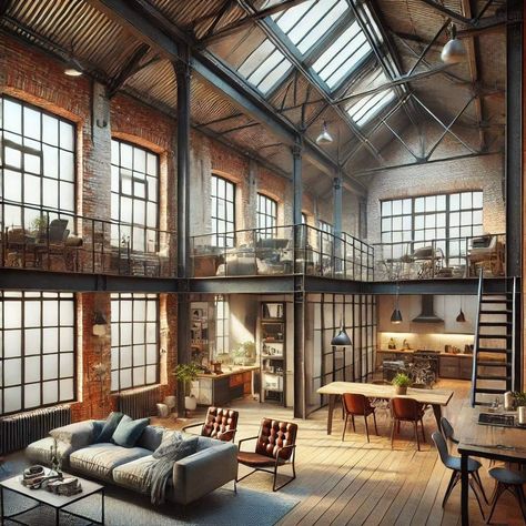 Industrial Loft Exterior, Industrial Loft Apartment Warehouse Living, Warehouse Home Converted, Old Shop Interior, Industrial Art Studio, Mill Apartment, Warehouse Loft Apartment, Loft Exterior, Modern Industrial Loft