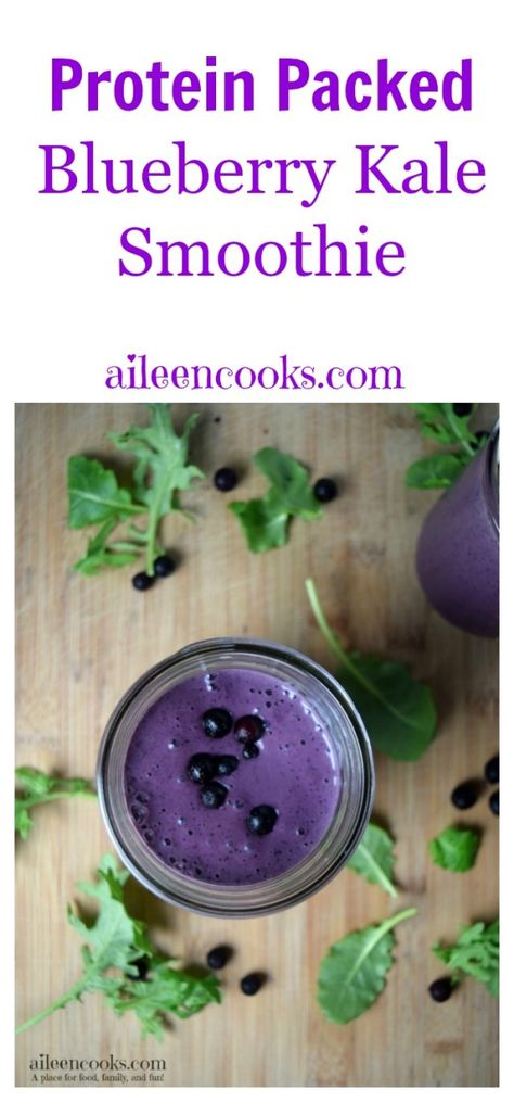 Blueberry Kale Smoothie packed with frozen blueberries, healthy kale, creamy greek yogurt, protein powder, almond milk, and banana. Healthy smoothie recipe. Healthy breakfast recipe. Recipe from aileencooks.com. Banana Healthy Smoothie, Greek Yogurt Protein Powder, Yogurt Protein Powder, Blueberry Kale Smoothie, Best Breakfast Smoothies, Recipe Healthy Breakfast, Protein Breakfast Smoothie, Kale Smoothie Recipes, Yogurt Protein