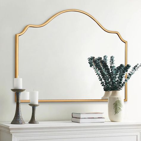 PRICES MAY VARY. 【Arched Design】Unique wall mirror decor with wooden frame creates antique and low profile atmosphere. Gold arched frame increases stereoscopic and sense of reality. When light shines on smooth surface adds natural shadow, give a better sense of brightness and space. 【Wooden Frame】The frame of elegant mirror is built of wooden material that is durable and high-quality, giving a glamorous and modern aesthetic. Quality frame making it a bold focal point in any space. 【Quality Glass Mirror Over Console Table, Mirror For Fireplace, Gold Mirror Living Room, Mantle Mirrors, Gold Arched Mirror, Living Room Mantle Decor, Mirror Over Fireplace, Mirror Above Fireplace, Unique Wall Mirror