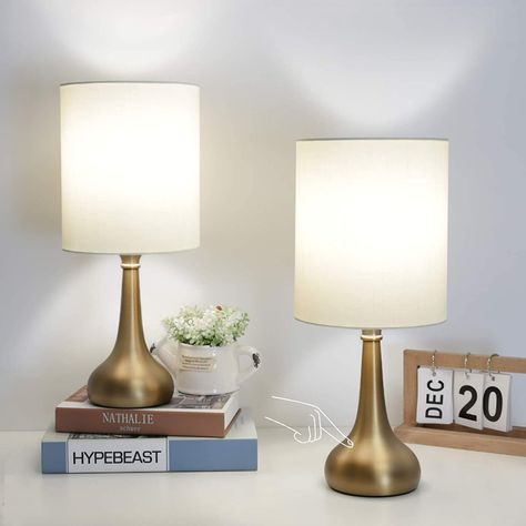 Set of 2 Bedside Touch Lamps 3 Way Dimmable Small Nightstand Lamp Boncoo Night Light Lamp Simple Touch Table Lamp with Brass Metal Base for Living Room Bedroom Office, A19 4000K Led Bulb Included - - AmazonSmile Small Nightstand Lamps, Small Bedside Table Lamps, Touch Lamps, Small Nightstand, Dimmable Table Lamp, Touch Table Lamps, Touch Table, Gourd Lamp, Fixture Table