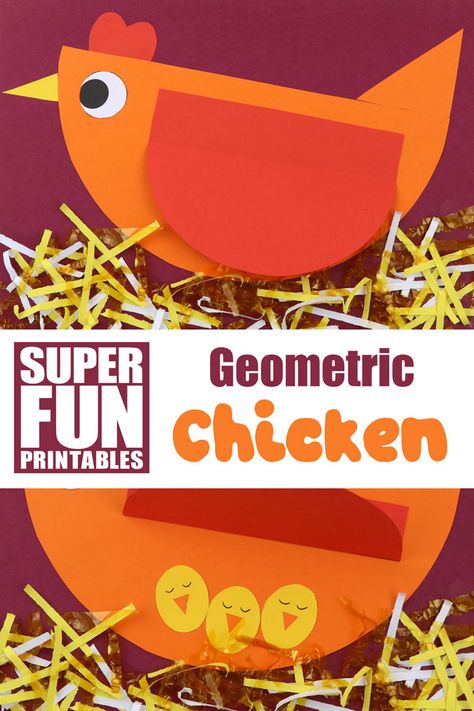 Chicken Crafts For Preschoolers, Make A Chicken Craft, Hen Crafts For Kids, Chicken Activities For Preschool, Chicken Activities For Kids, Chicken Crafts For Kids, Geometric Chicken, Farm Crafts For Kids, Hen Craft