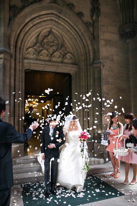 Guests throw petals - ceremony exit Ceremony Exit, Paris Wedding, Wedding Aisle, Over The Moon, Style Me Pretty, The Moon, Wedding Ceremony, White Dress, The Past