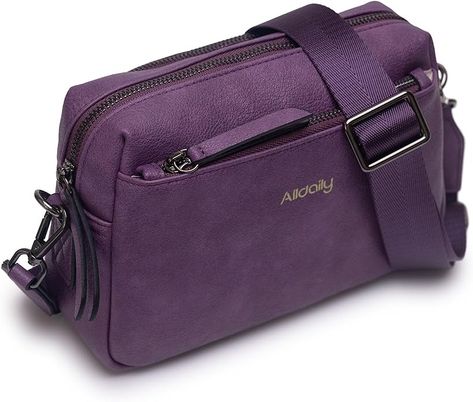 Alldaily Small Triple Zip Crossbody Purse for Women, Leather Phone Bag with Wide Shoulder Strap (Purple): Handbags: Amazon.com Leather Phone Bag, Purse For Women, Phone Purse, Designer Gifts, Small Crossbody Bag, Women Leather, Small Purse, Small Crossbody, Crossbody Purse