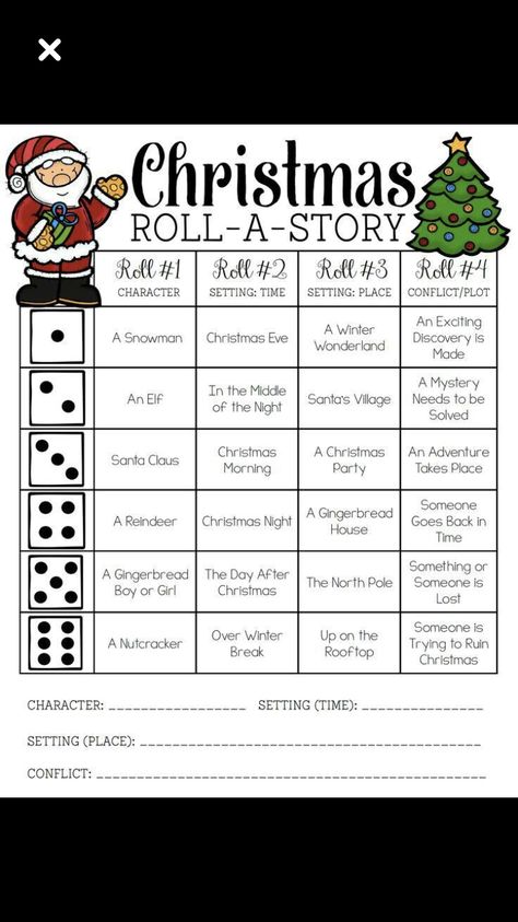 Easy Holiday Decorations, Roll A Story, Funny Christmas Games, Elf Ideas Easy, Christmas Lesson, Homeschool Writing, Christmas Reading, Character And Setting, Homeschool Learning