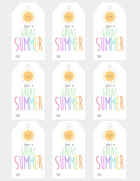 Download these have a great summer free printable tags perfect for any summer themed party, end of school year party favors or teacher gifts.  #ourcraftymom #summerprintabletags #freesummerprintables #gifttags #summerprintables End Of School Year Party, Free Printable Favor Tags, Summer Themed Party, Kids School Gifts, Free Teacher Printables, Kids Gift Tags, Summer Favors, Teacher Gift Printables, Teacher Appreciation Printables