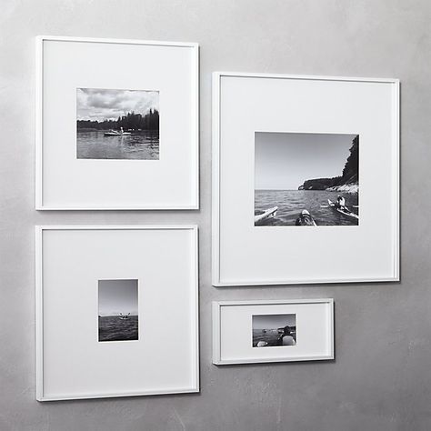 Gallery White 11x14 Picture Frame + Reviews | CB2 Gold Gallery Wall, 11x14 Picture Frame, Unique Picture Frames, Modern Picture Frames, Family Photo Frames, Modern Gallery Wall, White Frames, Black And White Photos, Gallery Wall Frames