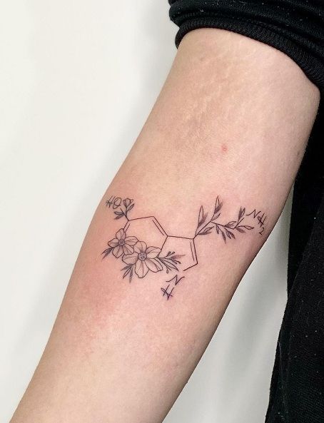 Oxygen Tattoo, Chemistry Tattoo Symbols, Periodic Table Tattoo, Stem Tattoo, Cortisol Molecule Tattoo, Chemical Composition Tattoos, Seratonin Small Tattoo With Flowers, Organic Chemistry Tattoo Ideas, Organic Chemistry Tattoo