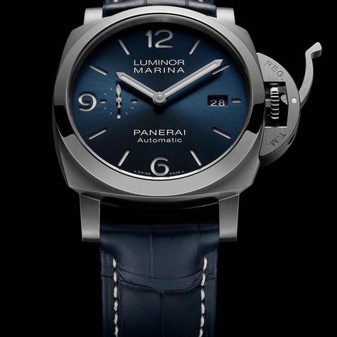 Introducing the new Luminor Marina 44 MM #PAM1313 featuring the iconic Panerai sandwich dial in blue with a satine... Summer Watch, Panerai Luminor Marina, Luminor Marina, Omega Speedmaster Moonwatch, Panerai Watches, Panerai Luminor, Marina Blue, Tudor Black Bay, 70th Anniversary