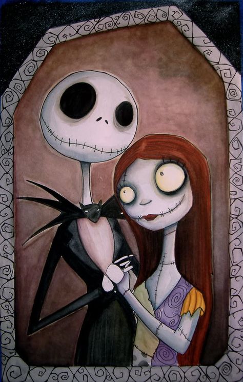 jack and sally Vampire Rave, Jack Nightmare Before Christmas, Nightmare Before Christmas Drawings, Tim Burton Art, Sally Nightmare, Sally Nightmare Before Christmas, Halloween Makeup Pretty, Halloween Rocks, Jack And Sally