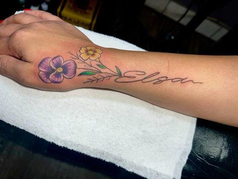 Flower name stem tattoo , script tattoo Name Stem Tattoo, Violet And Primrose, Thomas Tattoo, Stem Tattoo, Name Tattoo, Tattoo Artist, Tattoos For Women, Tattoo Artists, Violet