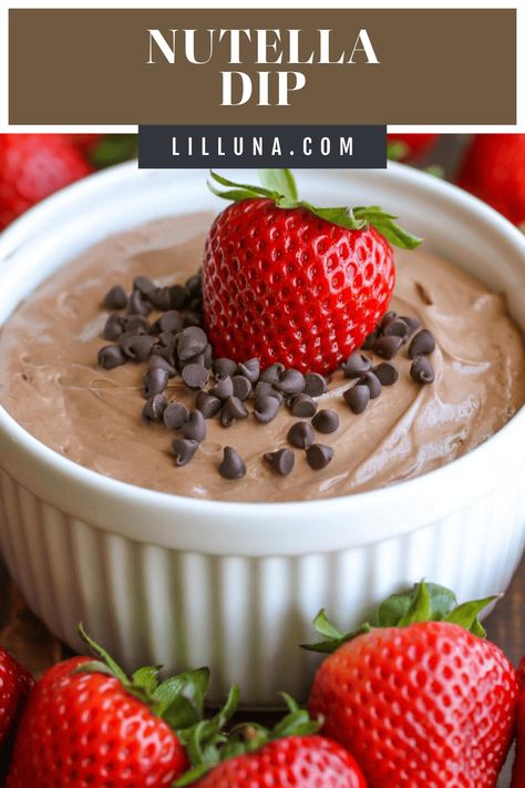 Filled with hazelnut goodness and a helping of tangy cream cheese & whipped cream, this Nutella fruit dip is heavenly! #nutellafruitdip #nutellacheesecakefruitdip #nutella #fruitdip Nutella Dip Recipes, Nutella Fruit Dip, Nutella Dip, Nutella Cream Cheese, Cream Cheese Whipped Cream, Cream Cheese Fruit Dip, Homemade Chocolate Truffles, Dessert Truffles, Peanut Butter Bites