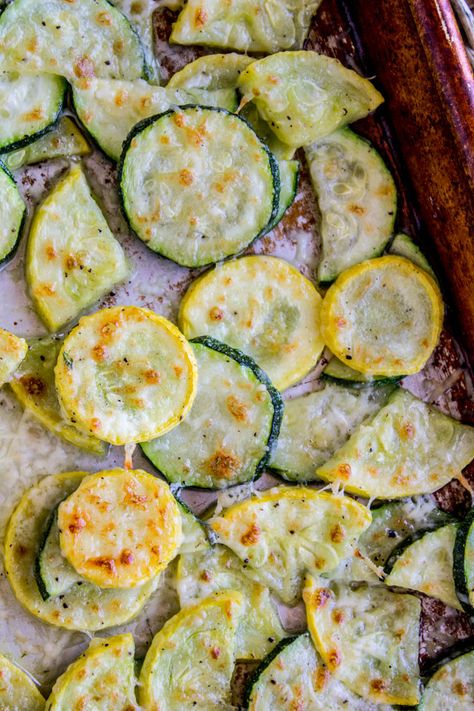 Parmesan Crusted Zucchini and Yellow Squash - The Food Charlatan Zucchini Pommes, Zucchini And Yellow Squash, Parmesan Crusted Zucchini, Grilled Squash, Easy Summer Side Dishes, Yellow Squash Recipes, Parmesan Chips, The Food Charlatan, Summer Side Dish