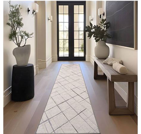 Entryway Runner Rug Ideas, Hallway Runners Ideas, Entryway Decor Modern, Entry Way Runner Rug, Modern Runner Rug, Entryway Carpet, Runner Rug Entryway, Kitchen Rugs And Mats, Hallway Designs