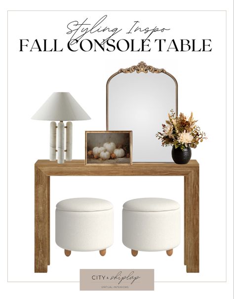 Fall console table styling inspo #entryway #entrywaydecor #homedecorideas #falldecor #amazon #consoletable #ottoman #tablelamps #mirror Console Table With Stools Underneath, Console With Ottomans Underneath, Stools Under Console Table, Entryway Table With Ottomans, Console Table With Ottoman Underneath, Ottoman Under Console Table, Console Table Entryway Modern, Console Table With Ottomans, Console Table With Stools