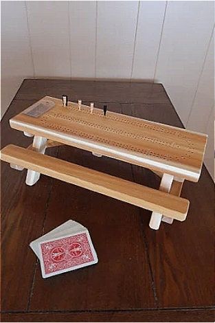 Cribbage Table, Mini Picnic Table, Diy Wooden Games, Unique Cribbage Board, Cribbage Board Template, Wood Toys Diy, Custom Cribbage Board, Northern White Cedar, Wooden Cribs