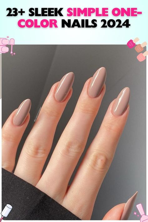 Elegant taupe almond nails with a glossy finish. Medium-length acrylic nails ideal for professional settings or everyday wear. A versatile neutral shade. Simple one-color nail ideas for a refined, polished appearance. Taupe Almond Nails, Taupe Nails, Neutral Nail Color, One Color Nails, Almond Nail, Nail Length, Nails 2024, Neutral Nails, Chic Nails