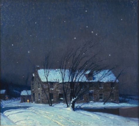 Nocturnal Paintings, Glowing Moon, American Impressionism, Snowy Night, Mary Cassatt, Nighty Night, Night Scene, Night Painting, Snow Scenes