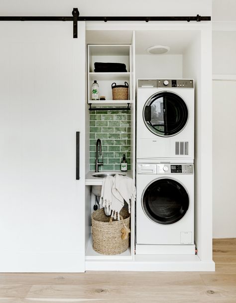 Small Laundry Ideas — Adore Home Magazine European Laundry, Laundry Cupboard, Hidden Laundry, Compact Laundry, Laundry Ideas, Laundry Room Closet, Laundry Room Renovation, Laundry Design, Laundry Room Bathroom