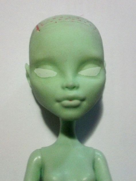 part of this step is deciding the eyeshape and getting both sides to match. To help me, I scrape Ooak Doll Clothes, Doll Face Repaint, Mh Doll Repaint, Doll Face Up, Ooak Dolls Tutorial, Paint Doll Faces, Ooak Dolls Monster High, Doll Face Painting, Doll Repaint Tutorial