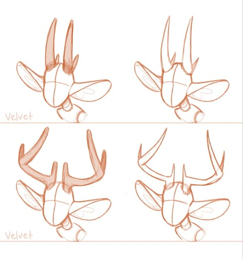 Horn Drawing Ideas, How To Draw Goat Horns, Antler Horns Drawing, Elf Anatomy Design Reference, Deer Feet Drawing, Deer Ears Reference, Dear Horns Drawing, Dear Ears Drawing, Horn Shapes Drawing