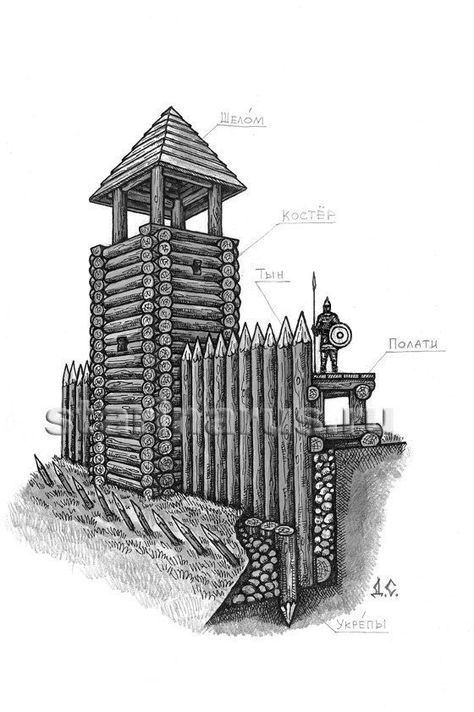 Eastern European Style Fortification (Grod) Castle Illustration, Medieval Houses, Building Concept, Castle Designs, Fantasy City, Fantasy Castle, Fantasy Map, Ancient Architecture, Medieval Castle