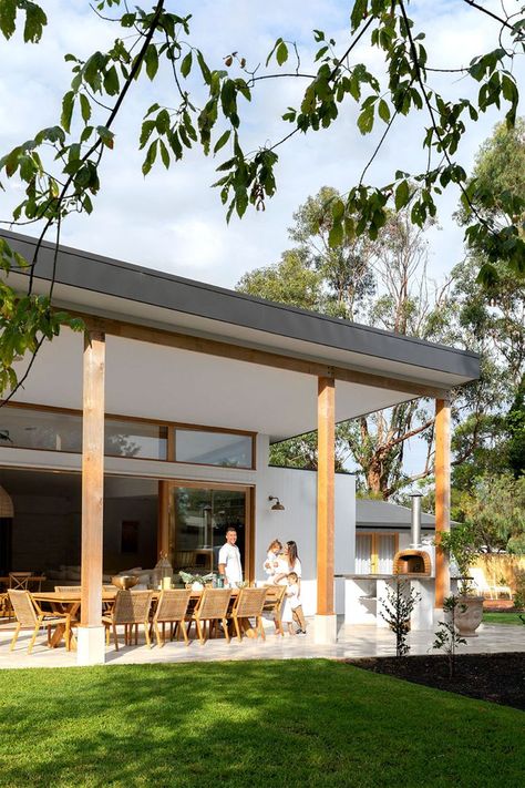 Alfresco Ideas, Skillion Roof, Brick Cottage, Ambiance Lighting, Rooftop Design, Alfresco Area, Outdoor Blinds, Outdoor Entertaining Spaces, Mornington Peninsula