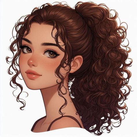 Curly Hair Cartoon, Curly Hair Drawing, Curly Girl Hairstyles, Girly Art Illustrations, Cute Art Styles, Girls Cartoon Art, Curly Girl, How To Draw Hair, Girly Art