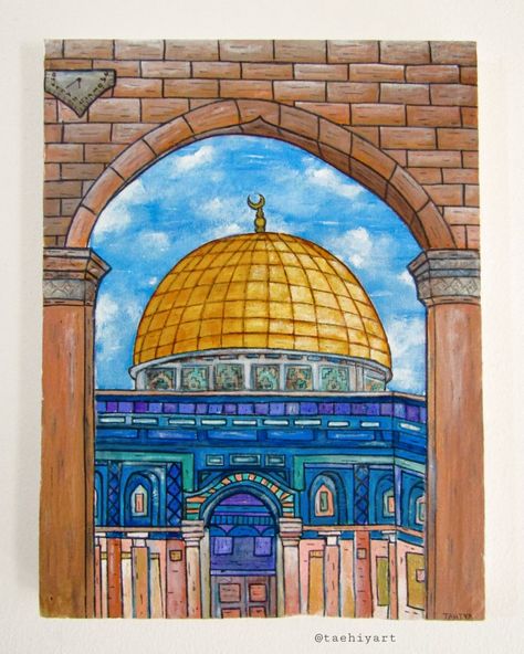 Al aqsa mosque, Baitul Muqaddas,  Masjid Al Aqsa,  Jerusalem Masjid Al Aqsa Painting, Al Aqsa Painting, Refugees Art, Mosque Art, Islamic Art Canvas, Black Paper Drawing, Islamic Caligraphy Art, Meaningful Drawings, Drawings Of Friends