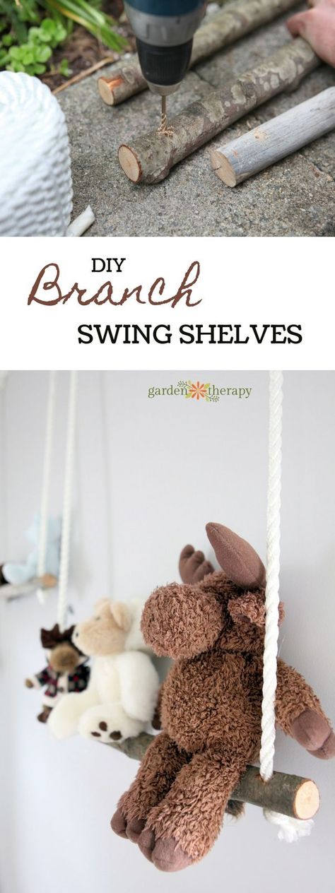 Branch Swing Shelves Nursery Organization Diy, Diy Playroom, Baby Nursery Diy, Baby Room Colors, Diy Nursery Decor, Kids Rooms Diy, Diy Nursery, Ideas Hogar