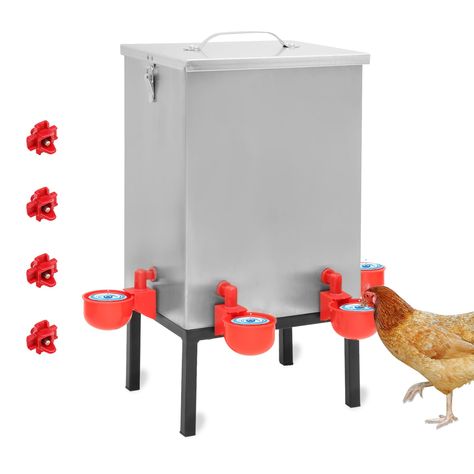 PRICES MAY VARY. LARGE CAPACITY CHICKEN WATER FEEDER: The automatic chicken feeder can hold up to 3 gallons of water for 6-10 chickens for a week, paired with 4 feeding bowls and 4 horizontal beak drinkers to replenish the chickens with clean water at any time, easy to feed poultry UPGRADED STAINLESS STEEL FEEDER:chicken water feeder Compared with plastic feeders on the market, it can handle all kinds of extreme weather, no need to worry about outdoor sun exposure and animal chewing, sturdy LOCK Chicken Water Feeder, Chicken Waterer, Grab Food, Chicken Feeder, No Waste, Sun Exposure, Bottom Bracket, Extreme Weather, Clean Water