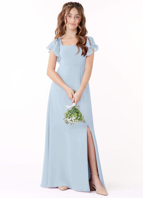 Dusty Blue Azazie Bondi JBD Junior Bridesmaid Dresses | Azazie Bridesmaids Dress Color, Bridesmaid Dresses Azazie, Azazie Dresses, Junior Bridesmaid Dress, Junior Bridesmaid Dresses, Junior Bridesmaid, Trendy Dresses, Bridesmaid Dress, Bridal Party