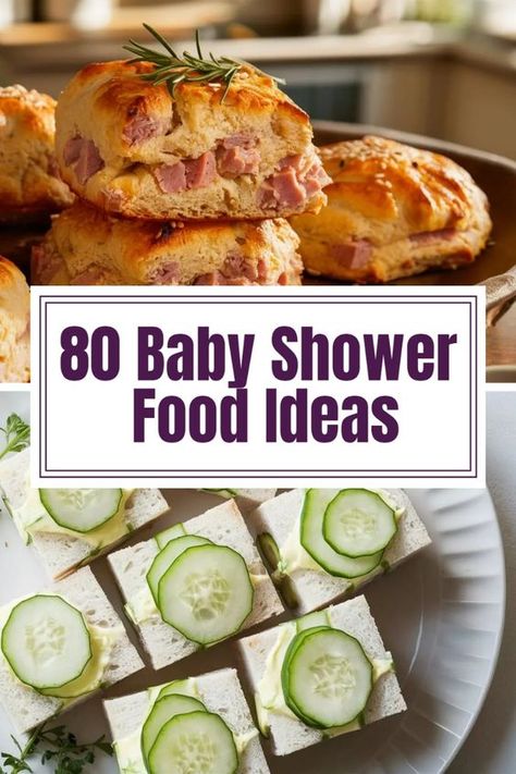 Wow your guests with these 80 delicious and creative baby shower food ideas. #BabyShowerFood #PartyFoodIdeas Personal celebration February Baby Shower Food Ideas, Berry Sweet Baby Shower Theme Food, Sandwiches For Baby Shower Ideas, Food To Serve At Baby Showers, Baby Shower Food Sandwiches, Baby Shower Food Table Decoration Ideas, Food For Baby Shower Luncheon, Farmers Market Baby Shower Theme Food, Baby Shower Tea Party Food