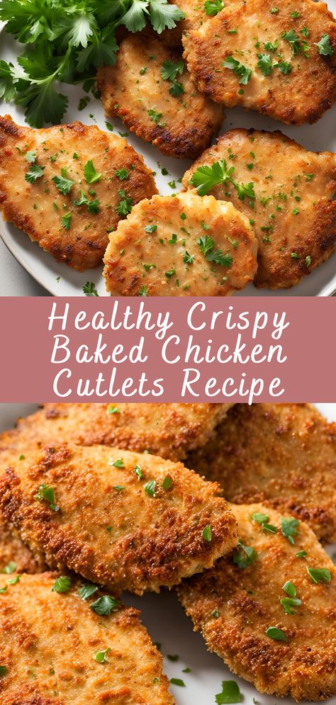 Healthy Crispy Baked Chicken Cutlets Recipe | Cheff Recipes Crispy Chicken Cutlet Recipes, Baked Cutlets Chicken, What To Make With Chicken Cutlets, Chicken Cutlet Recipes Easy Baked, Cutlets Recipes Chicken, Chicken Cutlets Baked, Healthy Chicken Cutlets, Mini Chicken Fillets Recipe, Recipes Using Chicken Cutlets