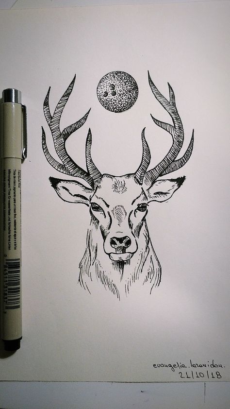 #deer #line #drawing #ink #tattoo #animal #moon Drawing Deer Sketches, Deer Face Tattoo, Deer Face Drawing, How To Draw A Deer, Cool Tattoo Drawings Sketches, Animal Tattoo Drawings, Dear Drawing, Hatching Drawing, Elk Drawing