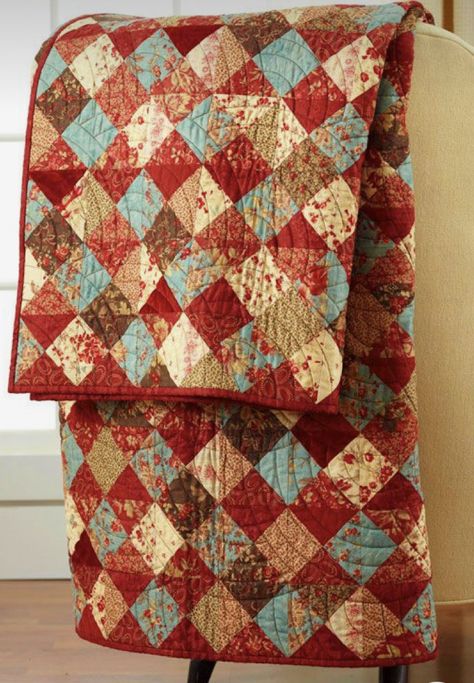 Blue Quilt, Pretty Quilt, Country Quilts, Red Quilts, Patch Quilt, Scrappy Quilts, Patchwork Quilt, Easy Quilts, Quilting Crafts