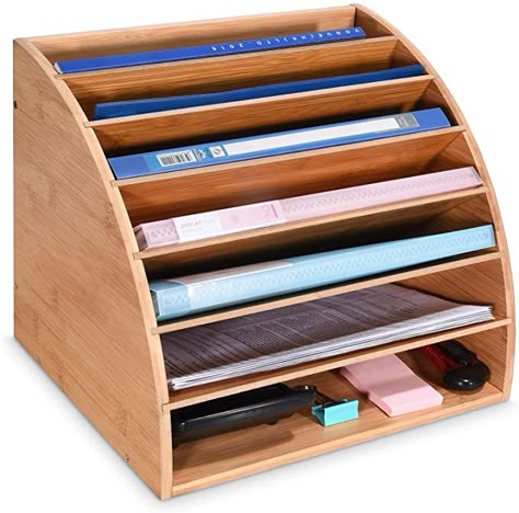 Amazon.com: Bamboo Desk File Organizer Tray, 6 Slots Office Paper Sorter, Large Document Storage Rack, DIY Compartments Mail Letter Magazine Folder Holder : Office Products Desk Paper Organizer, Paper Sorter, Desk File Organizer, Bamboo Desk, Desk Organizer Tray, Desk File, Folder Holder, Wooden Organizer, File Organizer