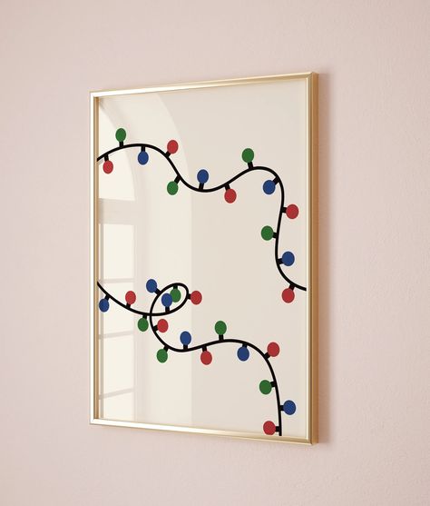 Above Couch Christmas Decor, Christmas Lights Paintings On Canvas, Colorful Christmas Art, Christmas Decoration Minimalist, Diy Christmas Wall Art Craft Ideas, Christmas Diy Wall Art, Simple Christmas Wall Art, Minimalist Christmas Painting, Framed Christmas Art