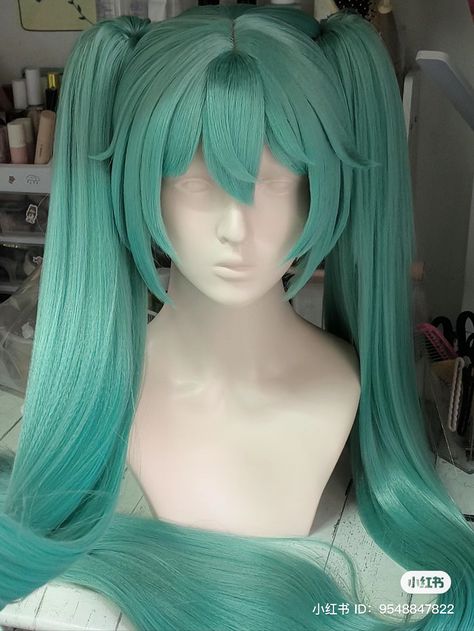 Hatsune Miku Hairstyles, Miku Wig Styling, Miku Hairstyles, Hatsune Miku Hair, Hatsune Miku Wig, Miku Hair, Wig Reference, Miku Wig, Miku Cosplay Wig