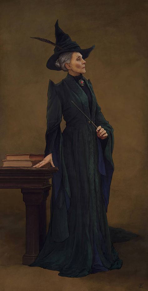 Portrait of Madame M by VladislavPantic on DeviantArt Hp Widget, Mcgonagall Fanart, Hogwarts Portraits, Fan Art Harry Potter, Harry Potter Portraits, Shifting Visuals, Hp Characters, Minerva Mcgonagall, Harry Potter Illustrations