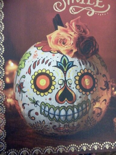 Dia de los muertos pumpkin Dia De Los Muertos Pumpkin Ideas, Sugar Skull Pumpkin, Decorated Pumpkin, Sugar Skull Painting, Creative Pumpkin Carving, Pumpkin Contest, Skull Pumpkin, Creative Pumpkins, Halloween 2015