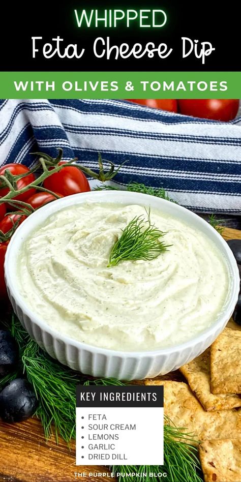 Whipped Feta Cheese, Feta Cheese Dip, Whipped Feta Dip, Onion Dip Recipe, Cherry Tomato Recipes, Sour Cream Dip, Cream Dip, Feta Dip, Quick And Easy Appetizers